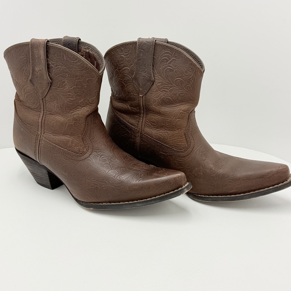 Durango Western Ankle Boots Brown Leather Floral Embossed Womens 10M